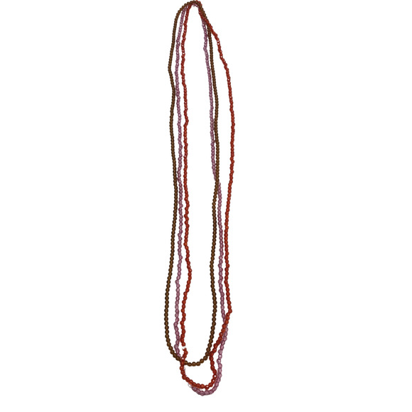 Vintage Set of 3 Beaded Strand String Necklaces Acrylic 32-34" Amber Red Orchid - Picture 1 of 7